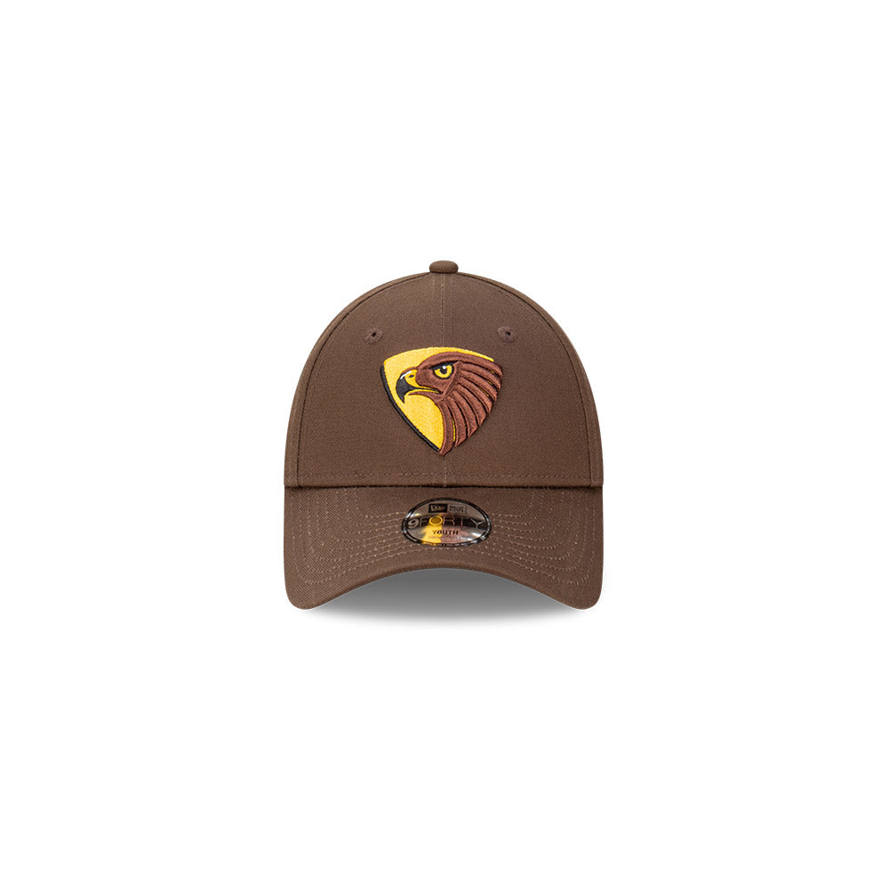 Hawthorn Hawks Kids Hat - AFL Official Team Colour Brown 9Forty Kids Strapback Cap - New Era